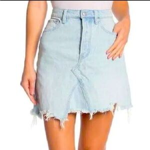 NWT Free People Going Rogue Denim Skirt Asymmetrical Raw Hem Size 24 (XS)